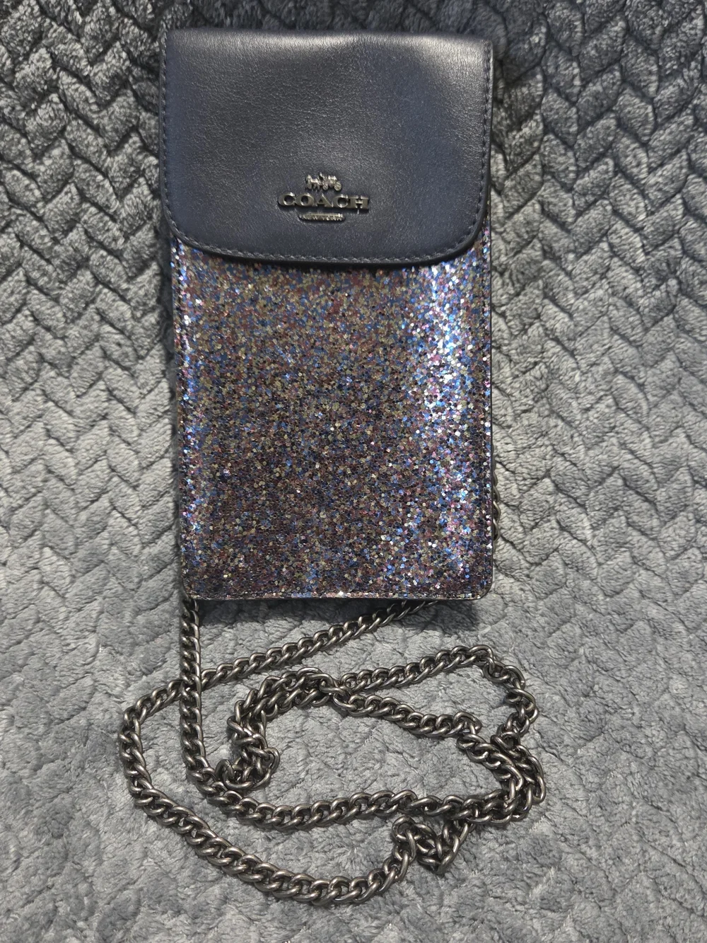 Coach Navy Leather Crossbody with Multicolor Glitter Panel